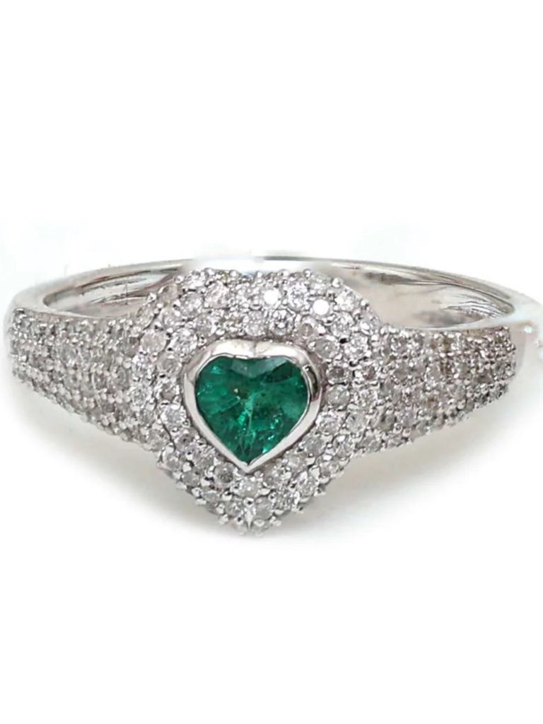 Emerald Heart 14k 18k Custom White Gold Diamond Ring